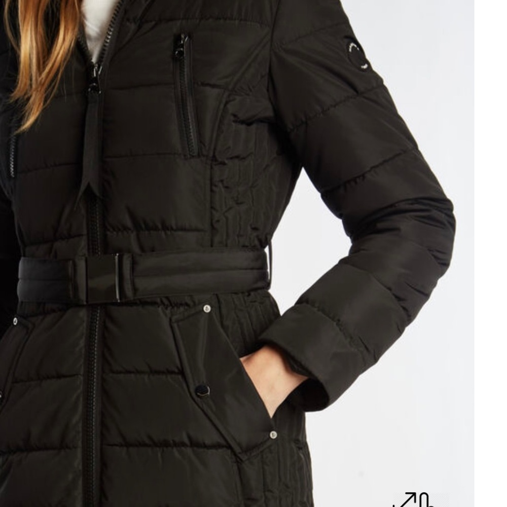 Nautica Quilted black coat with belt NEVER WORN